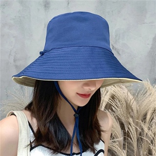 Image of thu nhỏ Summer Fashion Women's Big Frame Solid Color Double-sided Sunscreen Fisherman Hat Breathable Cotton Outdoor Travel Bucket Hat #5