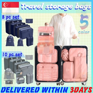 ✅[SG] Compression Travel Packing Cube Set / 8pc & 10pc Luggage Organiser/ Large Compression Nylon Travel Bag / Shoe Bag