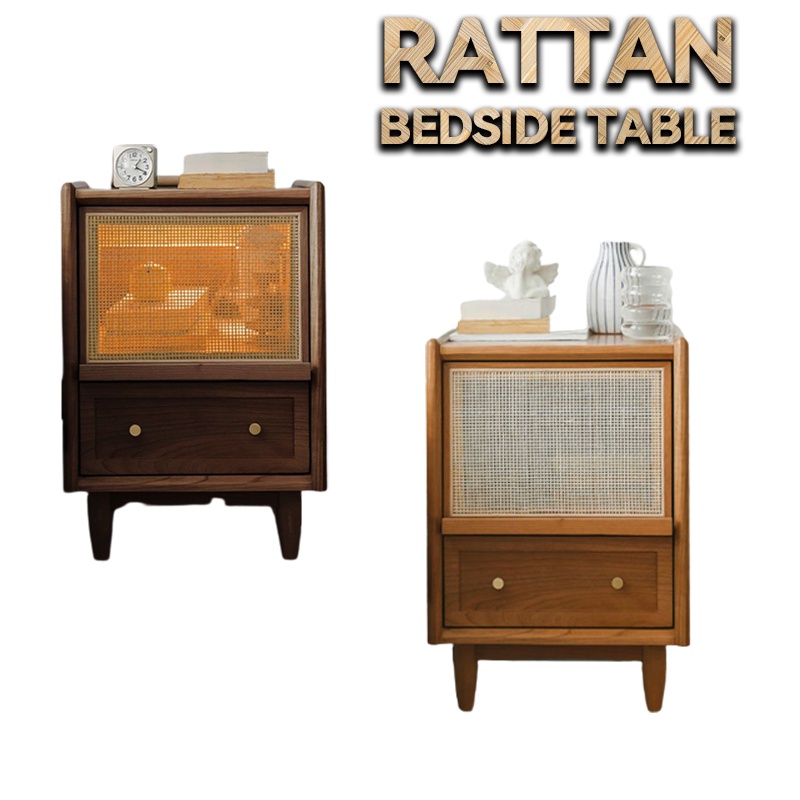 GC Rattan Bedside Table Modern Simple Bedside Nordic Solid Wood