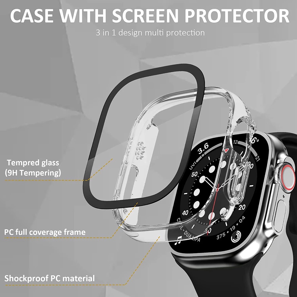 Ultra Thin Hard PC Case Tempered Glass Screen Protector Protective Cover for Apple Watch Ultra 49mm