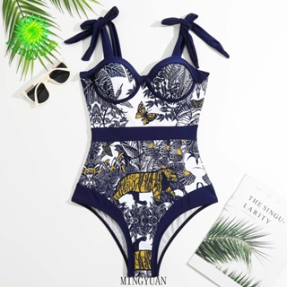 2023 New One piece Swimsuit Women's Tight, Conservative, Slim, Retro Printed Hard Wrap with Strap Swimsuit