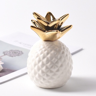 Image of thu nhỏ [Ahagexa] Pineapple Shape Money Box Deco Figurine Piggy Bank Ceramic Coin Bank Gift Idea Size 8 X 13 Cm, White / Gold Color #5