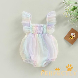 PEF-Baby Girls Summer Romper, Fly Sleeve Square Neck Tie-dye Print  Bubble Bodysuit