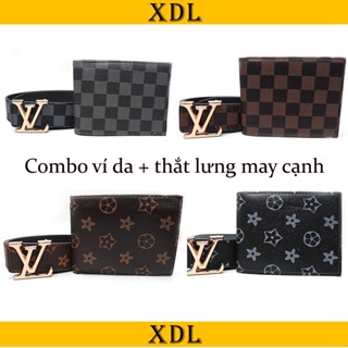 Combo men's leather wallet, men's belt lv sewn super sturdy CBMN