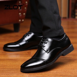 【ZLOT】Brand Men Genuine Leather Shoes Fashion Dress Formal Shoes Black Leather Office Shoes