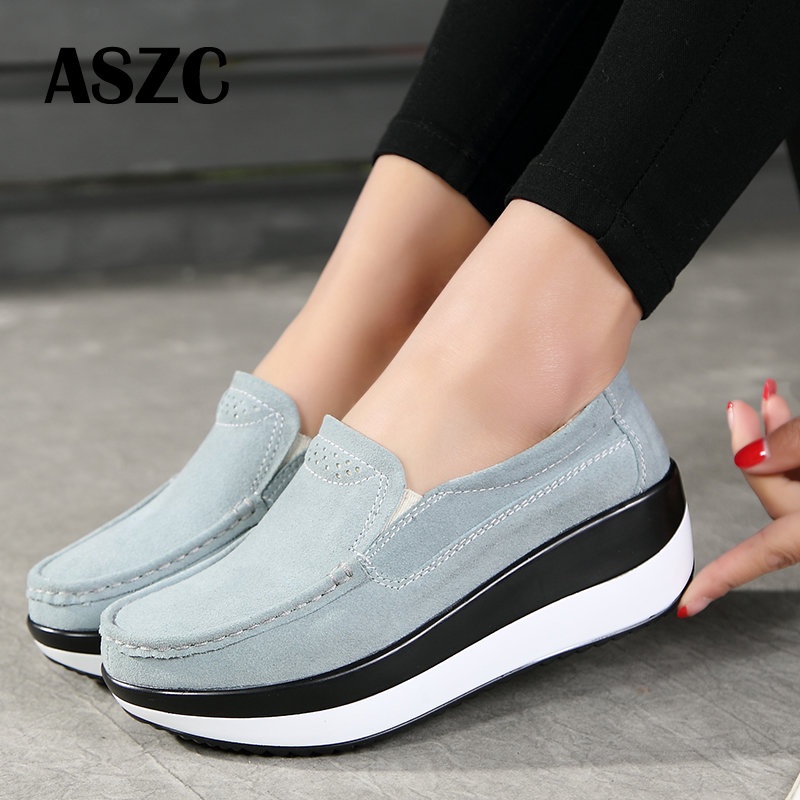 Image of 【ASZC】Fashion Women Platform Shoes Comfort Anti Slip Suede Leather Loafers Height Increasing Ladies Casual Shoe #6