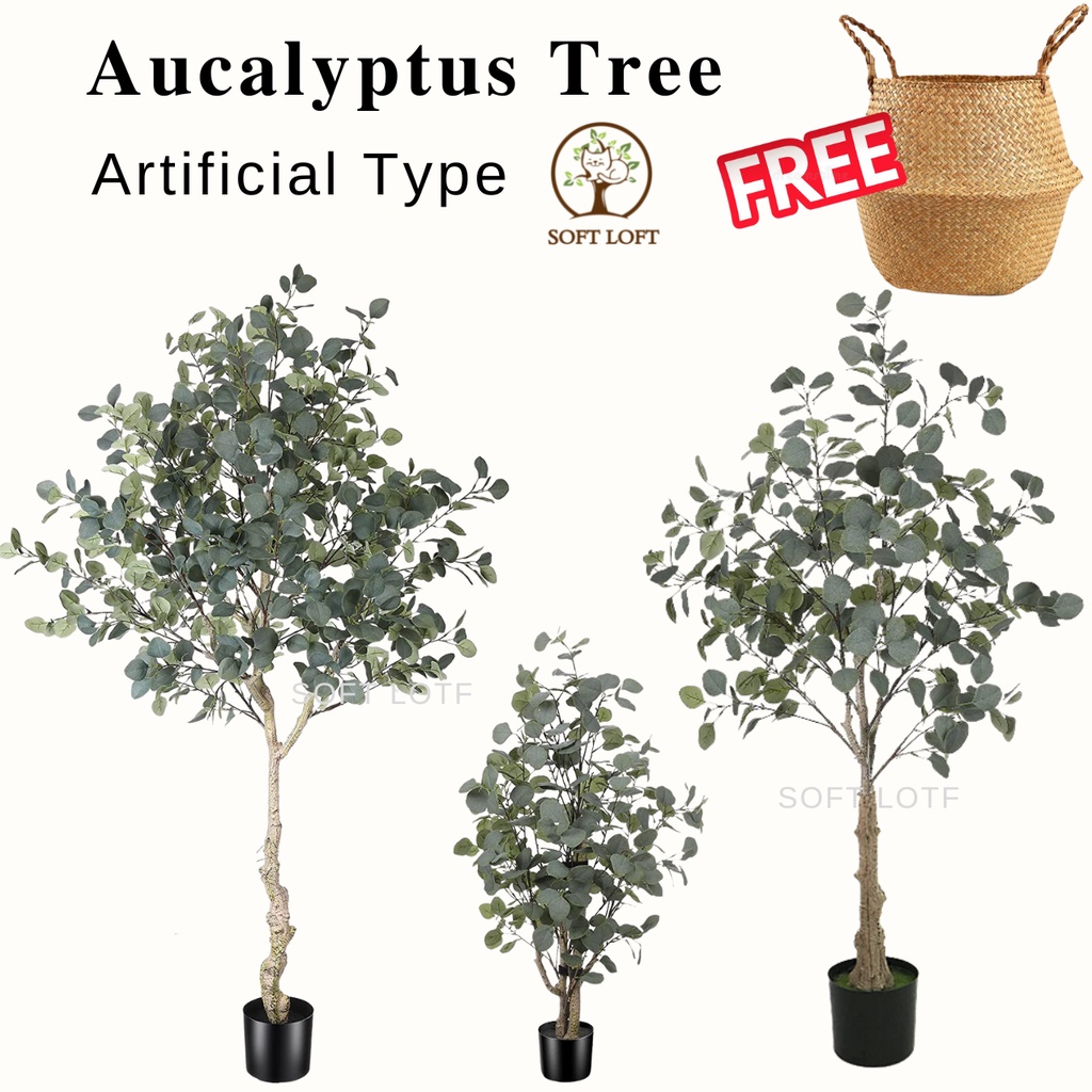 Artificial Plant Artificial Eucalyptus Tree With Free Rattan Basket