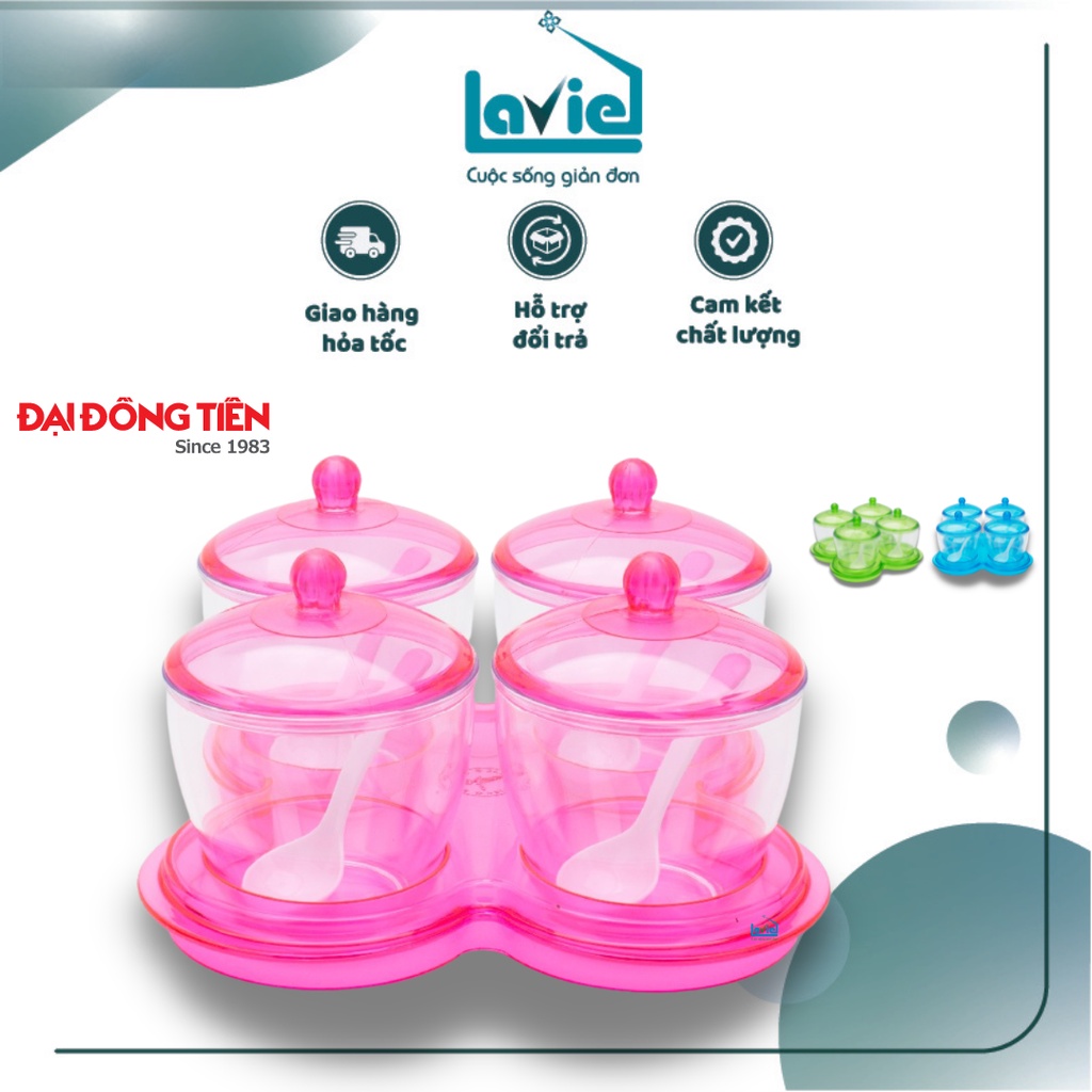 Bộ hộp đựng gia vị kèm muỗng set 4 hộp tiện lợi cho không gian bếp 100% Nhựa PP Đại Đồng Tiến an toàn sức khỏe