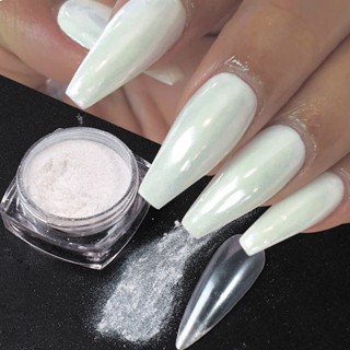 HAMA NAIL Mirror Mermaid Nail Powder Pearl White Moonlight Chrome Pigment Rubbing on Nail Glimmer Dust Holographic Manicure Decor