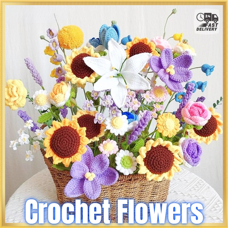 Crochet Flowers DIY Braided Flowers Fake Bouquet Floral Decor Sunflower