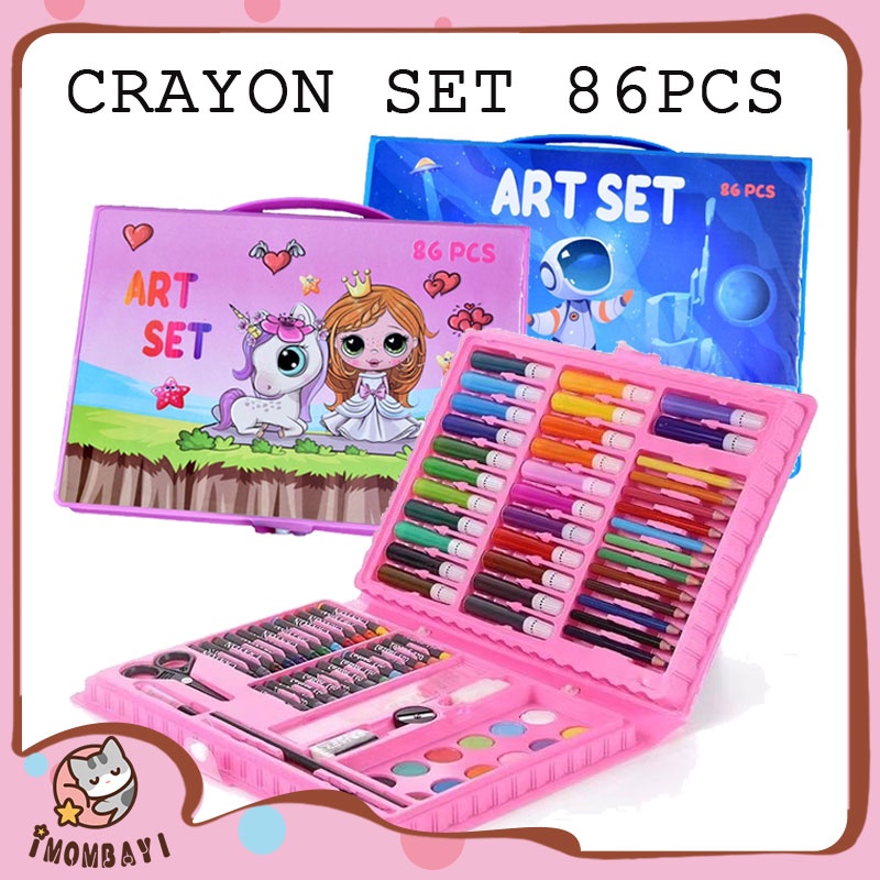 Oil Pastel Crayon Watercolor Pen 68 Color Pencils Set Crayon Painting Brush Kids Suitcase Set 86