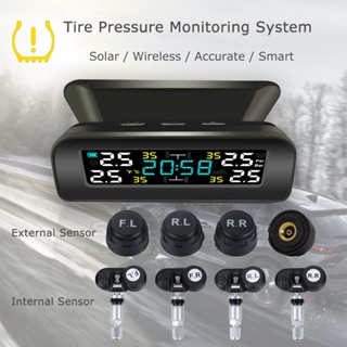【SG】Solar Tire Pressure Monitoring System TPMS Automobile Monitor Detectors with Time Display