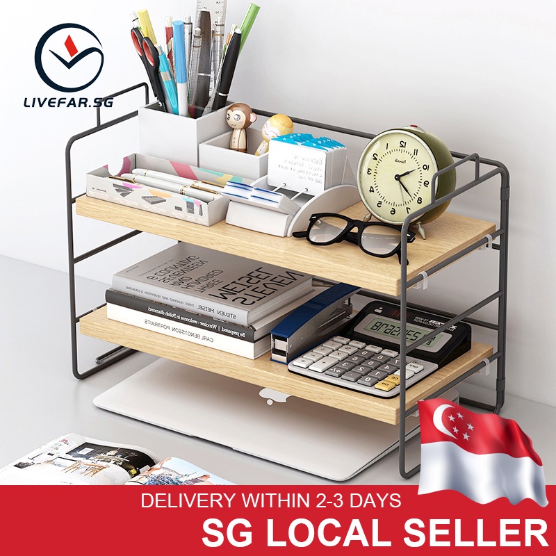 Livefar Desktop Shelf Organizer Adjustable Wood Display Desk Shelf