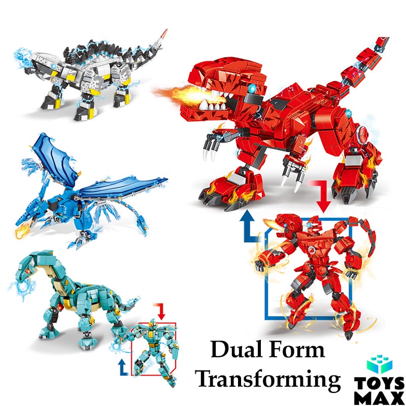Transformer Dinosaur Dual Transforming Modes Building Block Bricks 55cm