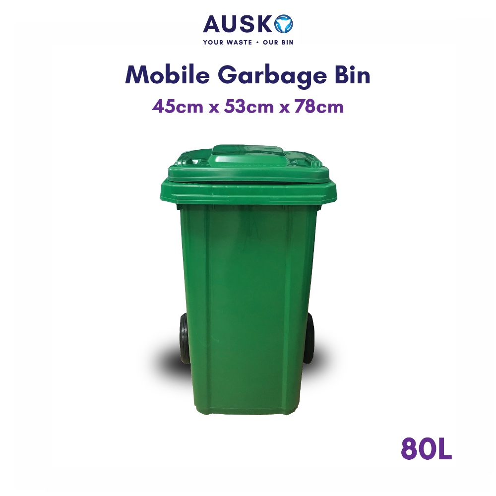 AUSKO Mobile Garbage Bin 80L Green Rubbish Bin, Trash Bin
