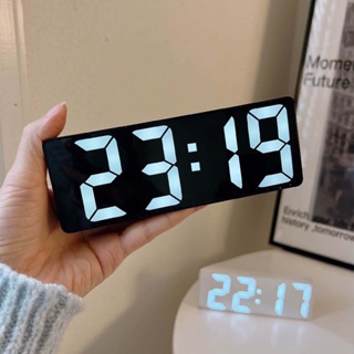 Japanese Simple Black White Mirror Led Digital Clock Sound Control Alarm Clock Dormitory Bedside Desktop Large Screen Temperature Calendar Electronic Clock Luminous Bedside Electro
