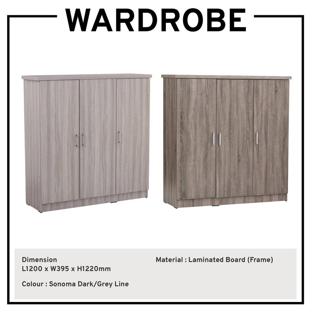 3 Door Wardrobe Kid Medium Height Clothes