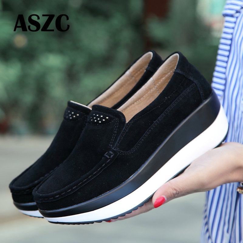 Image of 【ASZC】Fashion Women Platform Shoes Comfort Anti Slip Suede Leather Loafers Height Increasing Ladies Casual Shoe #8