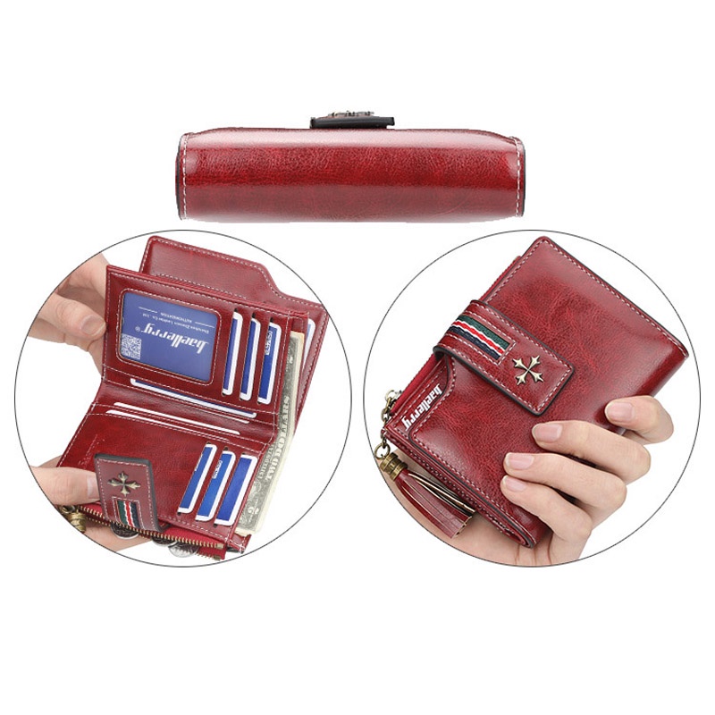 Image of Women Tassel Short Wallet Zipper Credit Card Purse #4