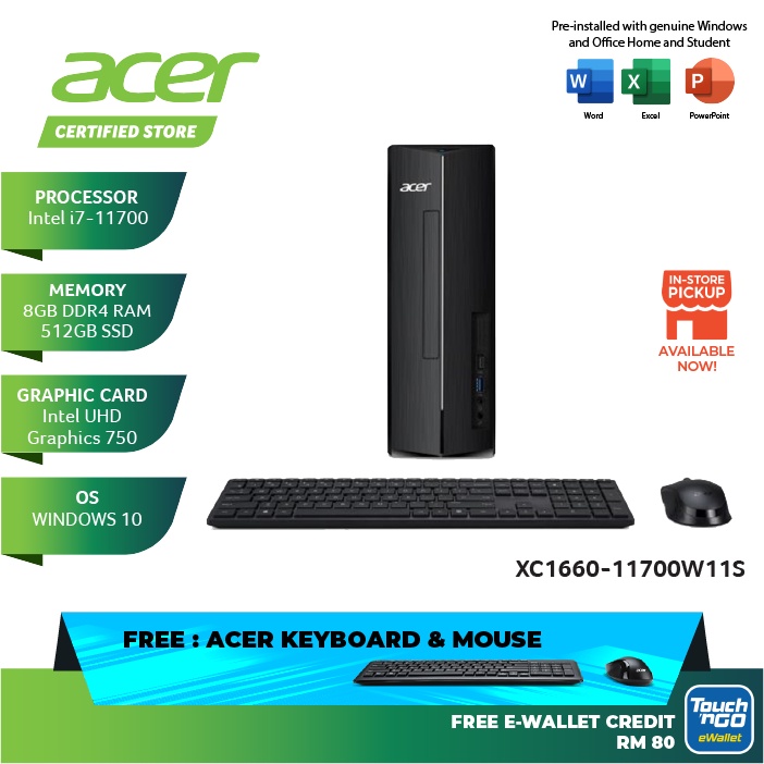 Acer Aspire XC176012400W11S Desktop PC Black (8GB RAM + 512GB SSD