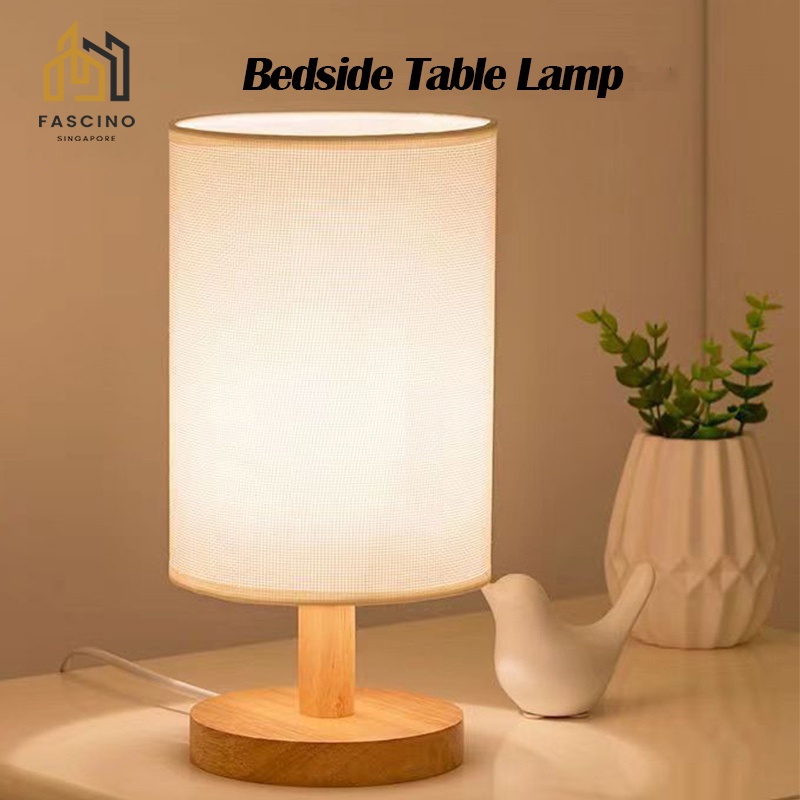 【SG】Fabric Wooden Bedside Night Light Table Lamp Bedside Desk Lamp Nightstand for Bedroom