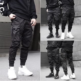 Men New Fashion Street Style Slim Pants Male Casual Black Big Pockets Hip Hop Pant