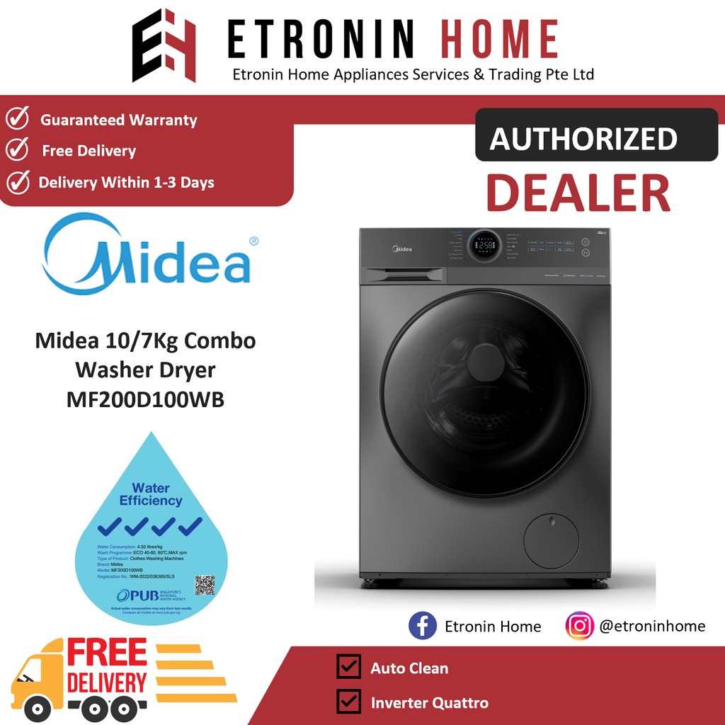 Midea 10/7Kg Combo Washer Dryer MF200D100WB Shopee Singapore