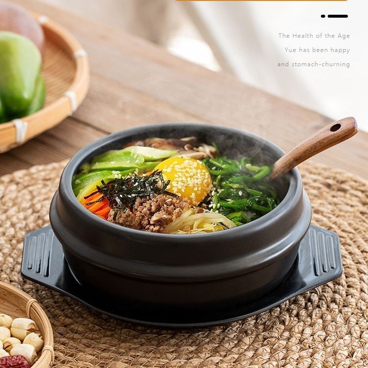 Korean Stone Bowl (Dolsot ddukbaegi) with Trivet, Sizzling Hot Pot for