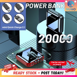 🇸🇬 [In Stock] 4 Cables Full Capacity Mini Powerbank Dual USB Portable Fast Charging  Power Bank 20000mAh