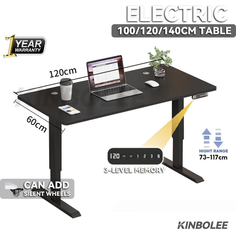 Kinbolee 100cm Height Adjustable Table Office Standing Desk With 4