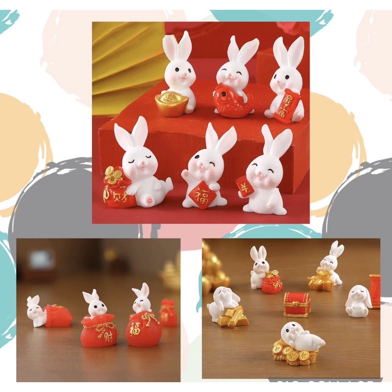 SG instock Rabbit year Chinese new year fortune, ingots resin Miniature Figurines Dollhouse
