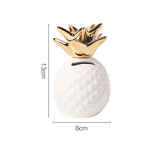 Image of thu nhỏ [Ahagexa] Pineapple Shape Money Box Deco Figurine Piggy Bank Ceramic Coin Bank Gift Idea Size 8 X 13 Cm, White / Gold Color #6