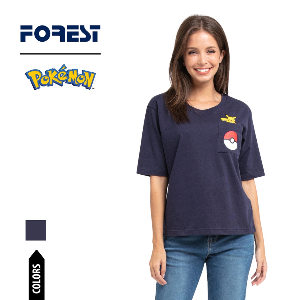 Forest X Pokemon Ladies Heavy Weight Cotton Boxy-Cut Pocket Round Neck ...