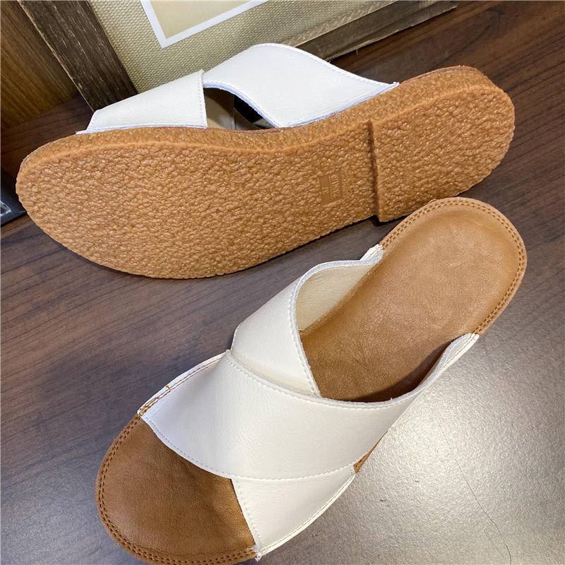 Image of Super soft for summer! Cowhide cross flat slippers women sandals women flat slippers #6