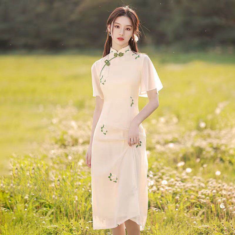 Image of 2022 New Style Cheongsam dress Improved Tea Women Summer Young High-End Embroidered Fresh Elegant Everyday #2