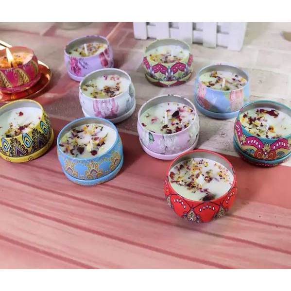 {SG Seller}Handmade Scented Candle With Tin dry Flowers Floating Candle
