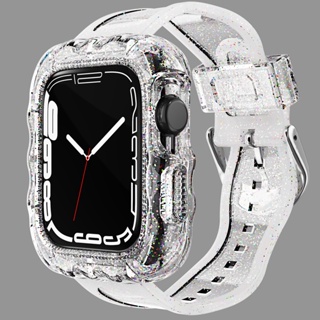 New Sport Clear Band + Case For Apple Watch S8 Ultra 49MM iWatch series 8 7 6 SE 5 4 3 2 Transparent Silicone Strap For iwatch Strap 49mm 45mm 41mm 40mm 44mm 42mm 38mm Cover