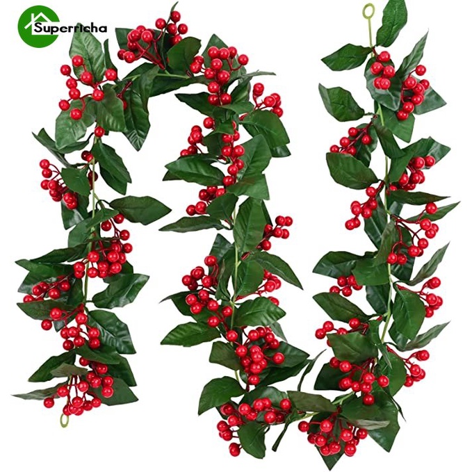 30 Pcs Artificial Holly Berry Stems - Golden & Red Faux Berries With Green Leaves For Christmas Crafts & Decor