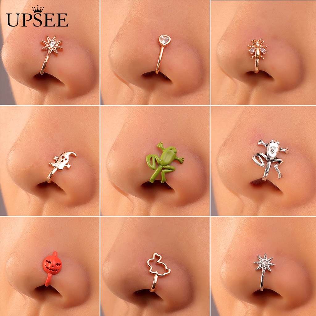 Upsee☆Fake Nose Ring Frog U Shape Cartoon Shiny Cubic Zirconia Nose Cuff  for Party | Shopee Singapore