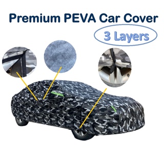 【DARK CLOUD】【Premium PEVA Fabric 3 Layers : Black Grey Camouflage | Car Cover】Waterproof Outdoor Protection Anti Dust
