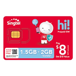 Singtel SGD8 hi Prepaid SIM Card (SIM Card to be registered within 7 days upon receival)