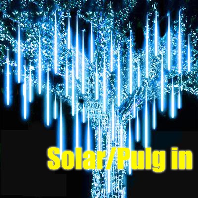 Solar/Plug in Meteor Shower Rain Light 3.5M Led 8 Tube LED Falling String Indoor Christmas Light