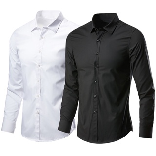 Male Social Blouse 4XL 5XL Shirt for Men Daily Casual White Shirts Long Sleeve Button Down Slim Fit