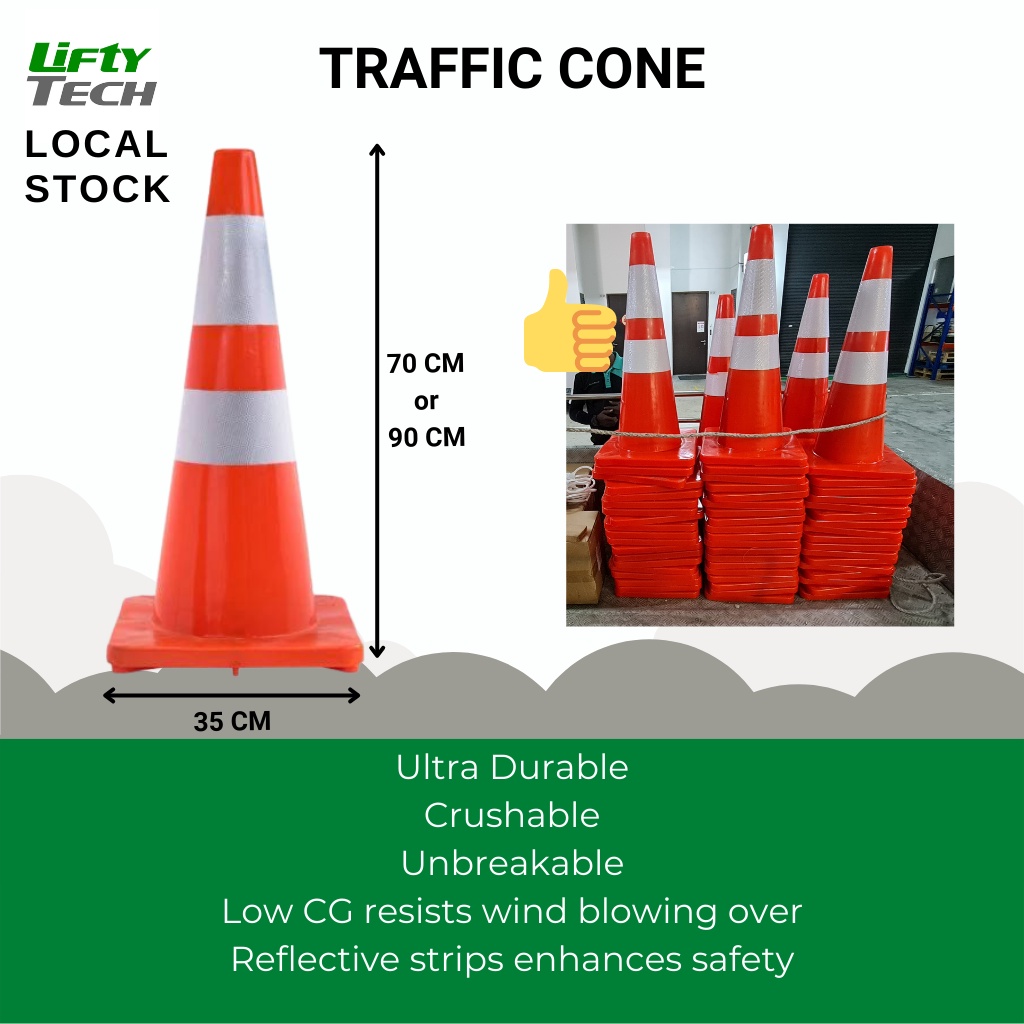 Safety Cones, 70cm or 90 cm tall, Crushable, Unbreakable, Traffic cone bar Shopee Singapore