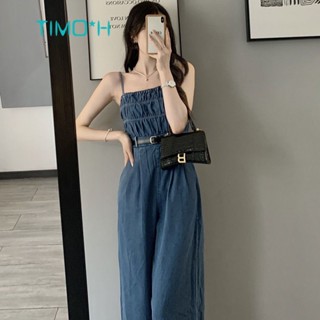 Design Denim Jumpsuit Temperament Goddess Fan Wide-Leg Overalls Summer New Style Female High Waist S