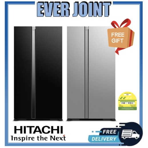 Hitachi RS700PMS0 [595L] Side by Side Glass Door Fridge + Free 1.0L