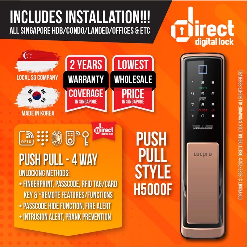 Locpro H5000F (4 Way) Digital Lock with Installation from Direct Digital Lock Singapore Shopee