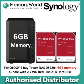 SYNOLOGY DS220+ 2 Bay DiskStation NAS bundle promotion with 6GB memory with 2 x WD Red Plus Hard Disk