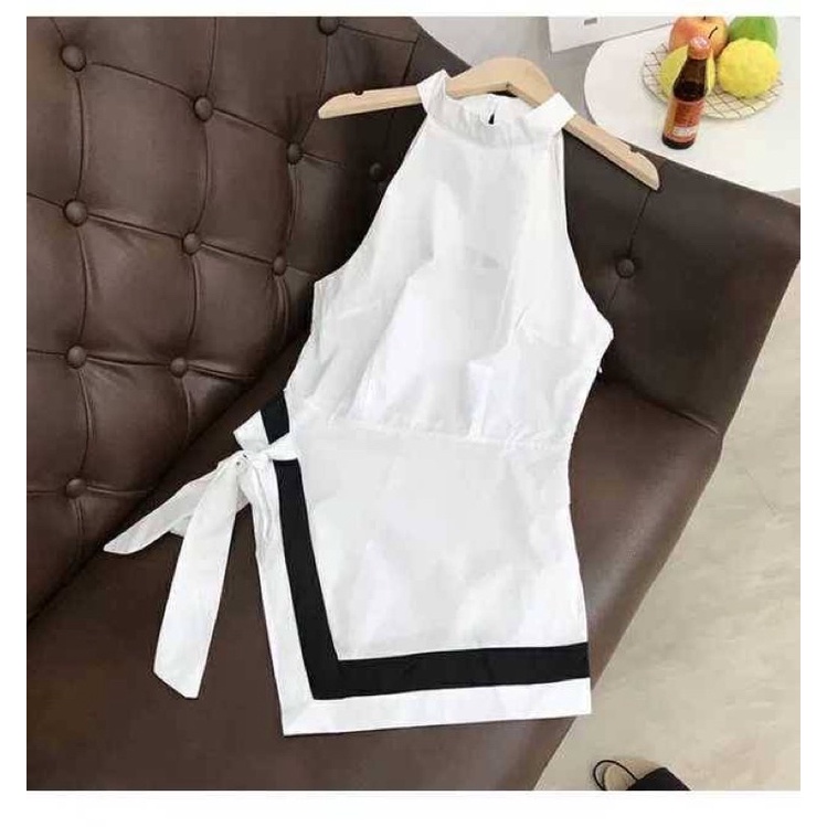 [SG READY STOCK] 0405 White Halter Neck Sleeveless Asymmetrical Hem