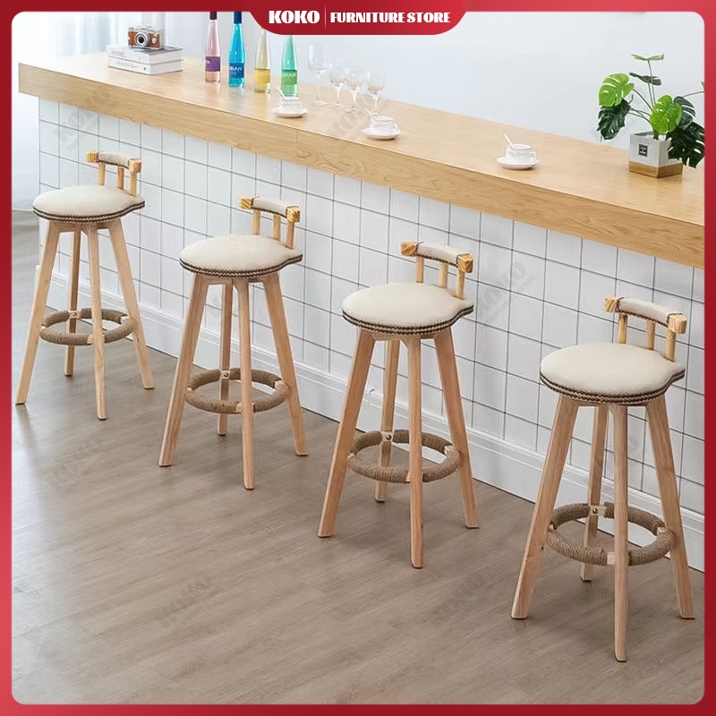 Solid wood high chair solid wood carbonized bar stool American swivel bar chair front desk high